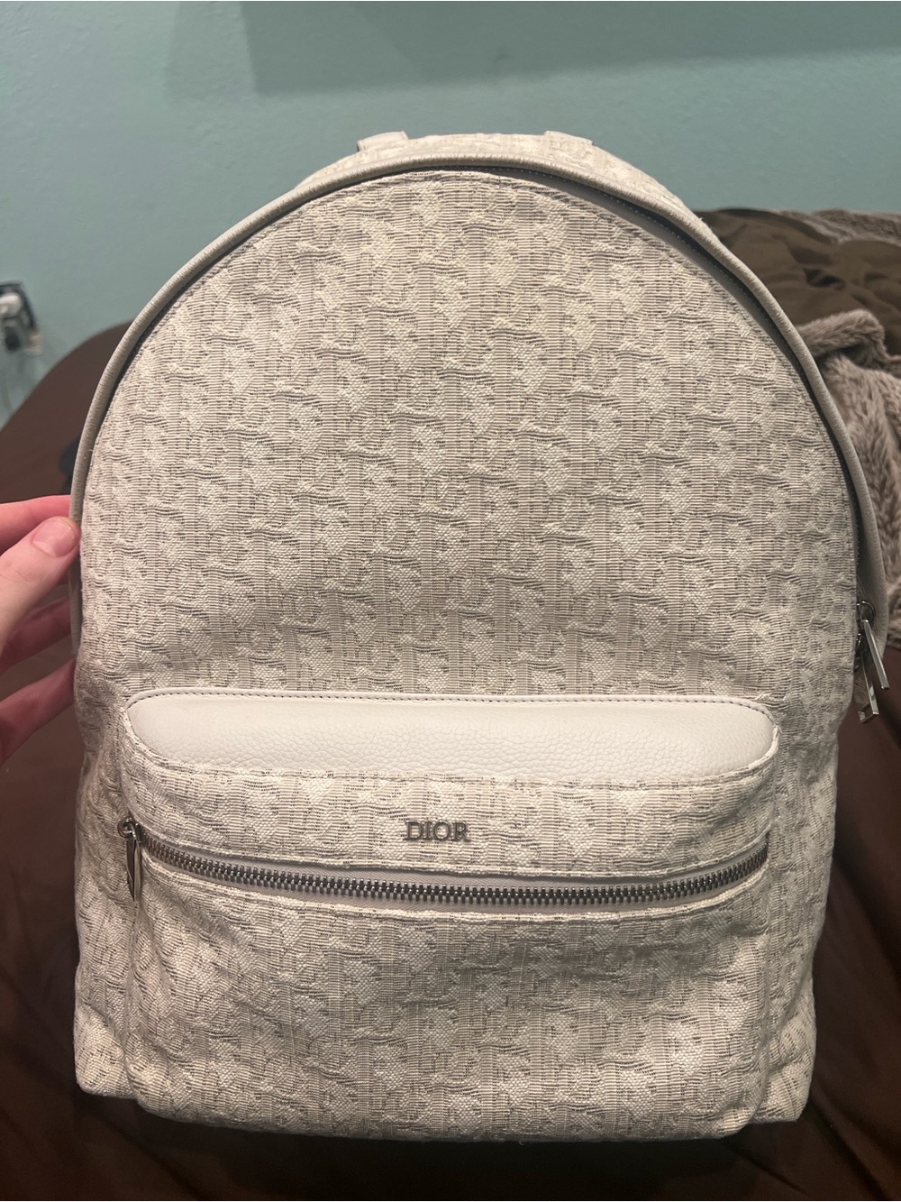 Dior Cream Monogram Canvas Backpack with Leather Trim
